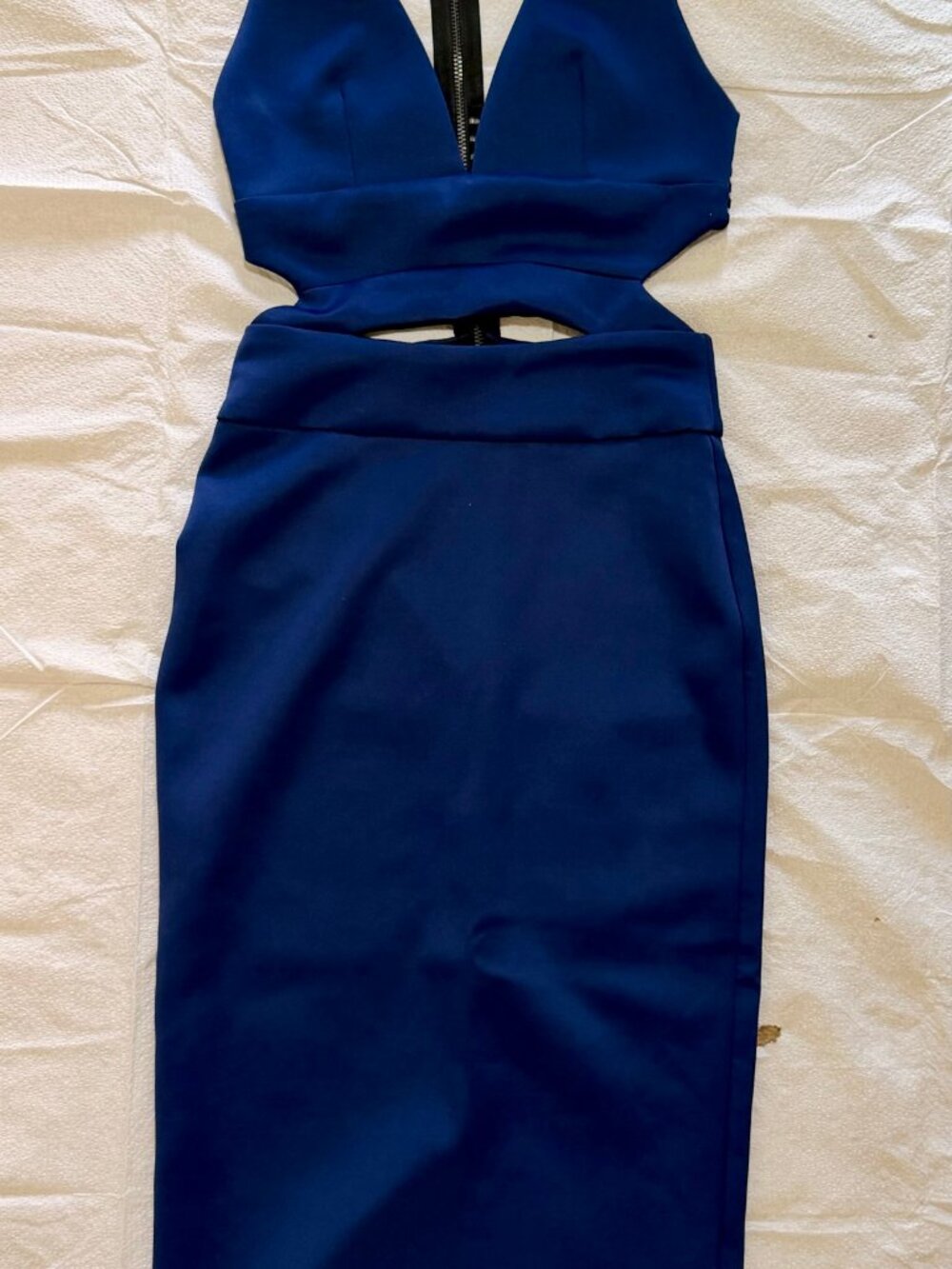 ASOS Royal Blue Bodycon Midi Dress Cut Out Plunge Neck Back Zip | US 2